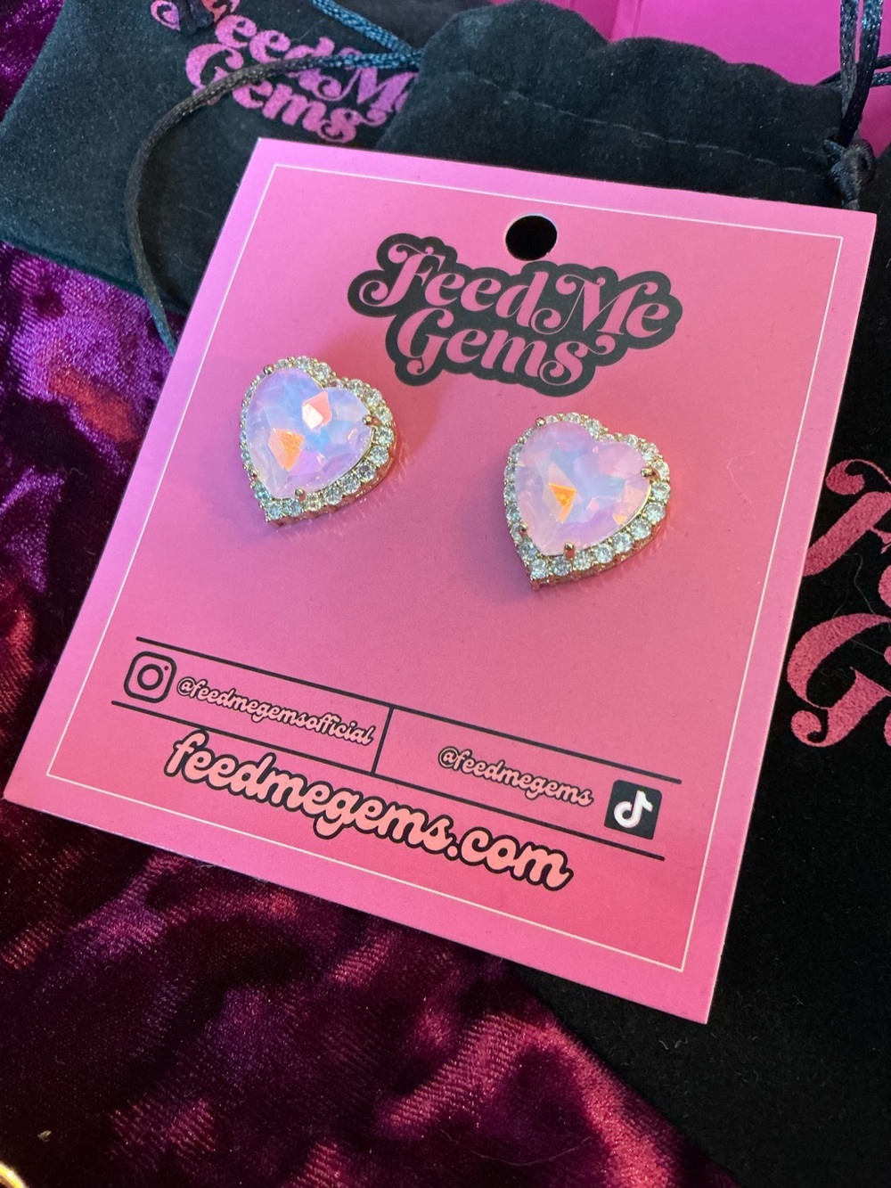 Authentic Feed Me Gems “Pink Opal” Margot Heart Earrings